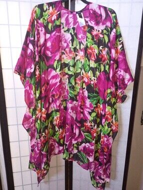 G.I.L.I. Floral Sheer Kimono Cover-Up - Magenta Pink